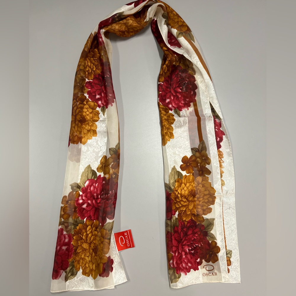Vintage Oscar De La Renta Silk Floral Scarf - Picture 5 of 11